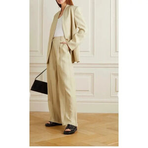 NWT Lou Lou Studio Menak Pleated Woven Wide-Leg Pants Beige Size L